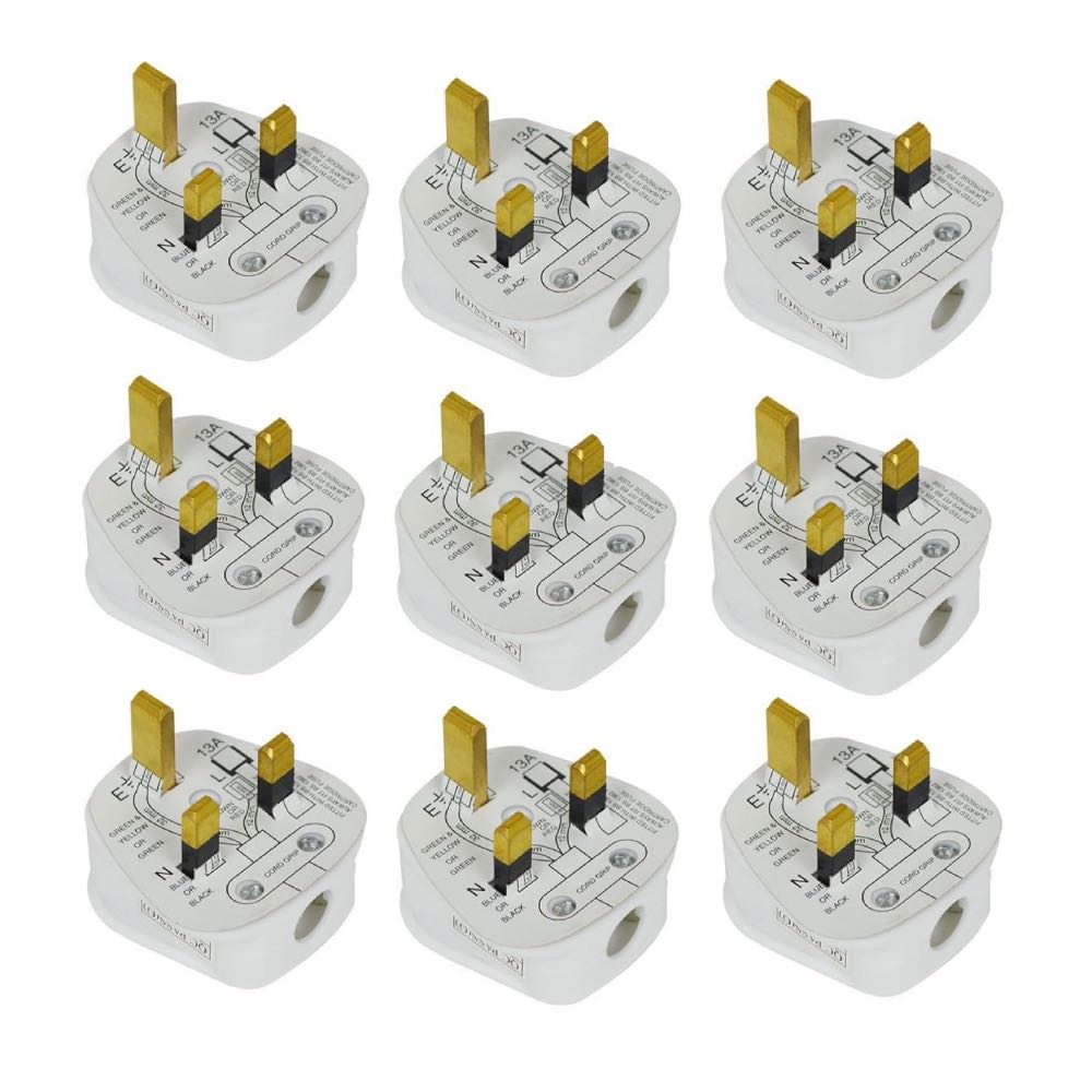 9 x 13A 3-Pin UK Mains Plug - Black
