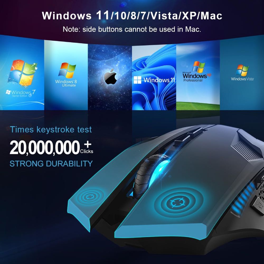 TECKNET Raptor Prime 8-Button Wireless 2.4GHz Optical Gaming Mouse