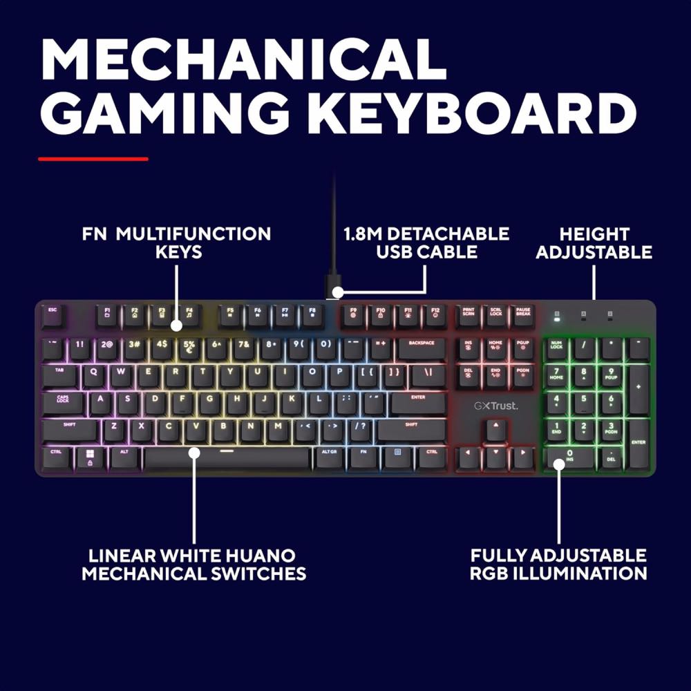 Trust GXT 871 Zora USB Mechanical Gaming Keyboard (Full-Size UK Layout)