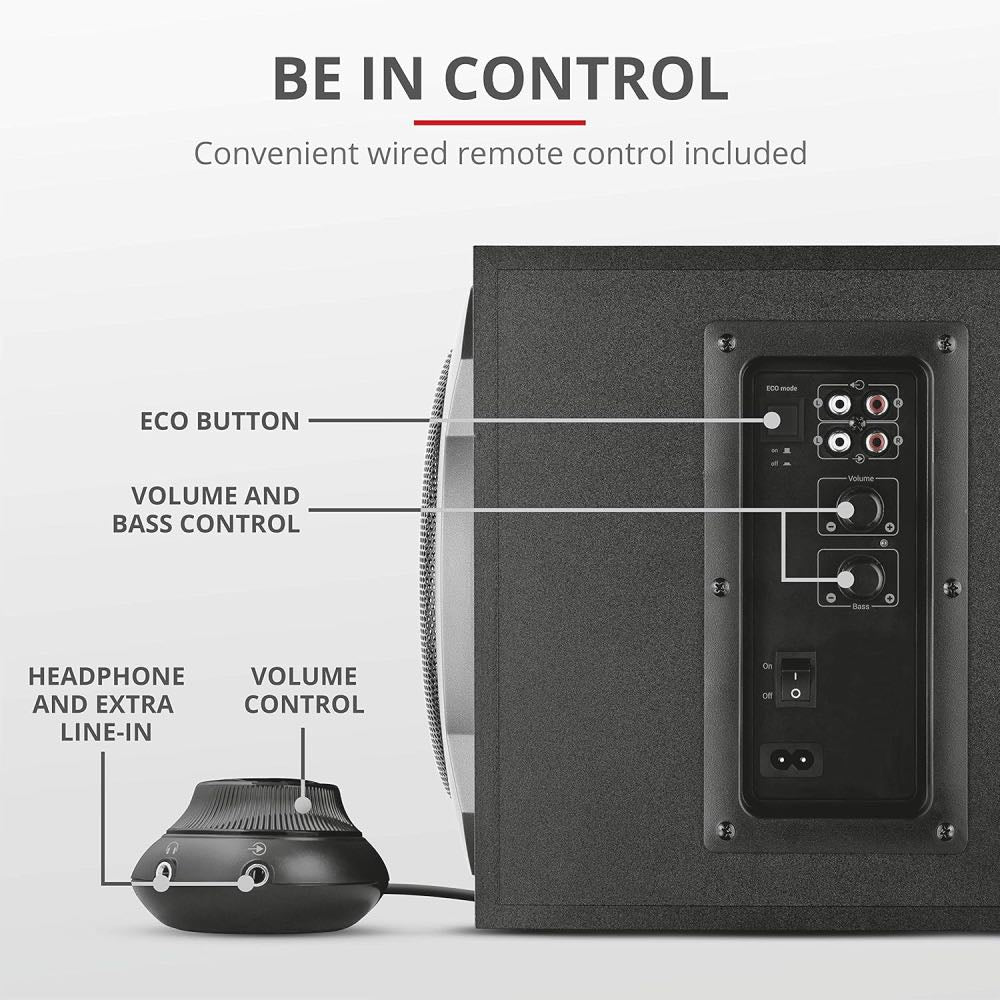 Trust Tytan 120W 2.1 Desktop Speaker System with Subwoofer – Black
