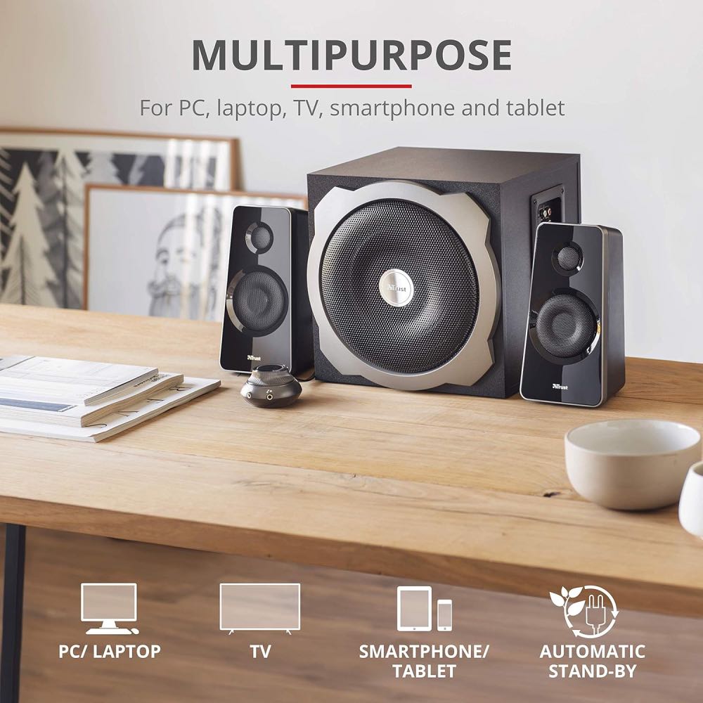 Trust Tytan 120W 2.1 Desktop Speaker System with Subwoofer – Black