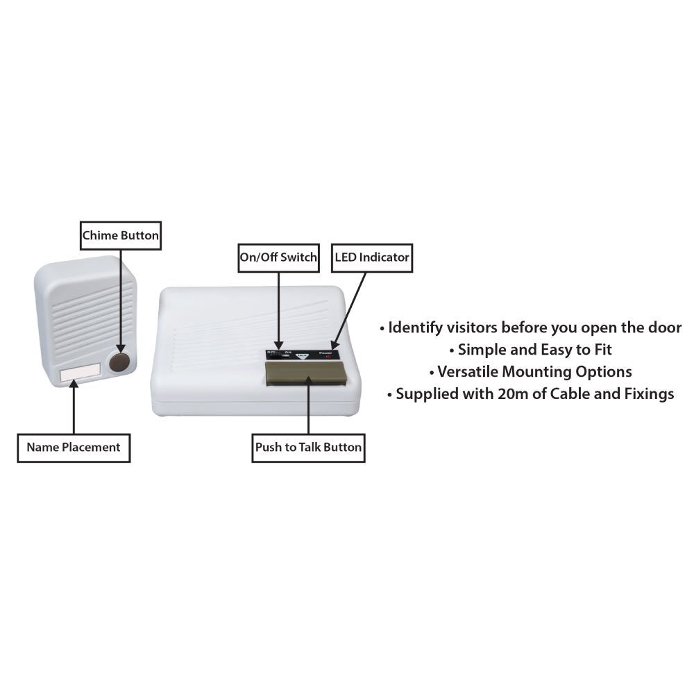 Wired LED Door Chime and Intercom System with Charming Melody and 20m Cable